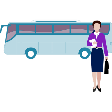 Mädchen steigt aus Bus  Illustration