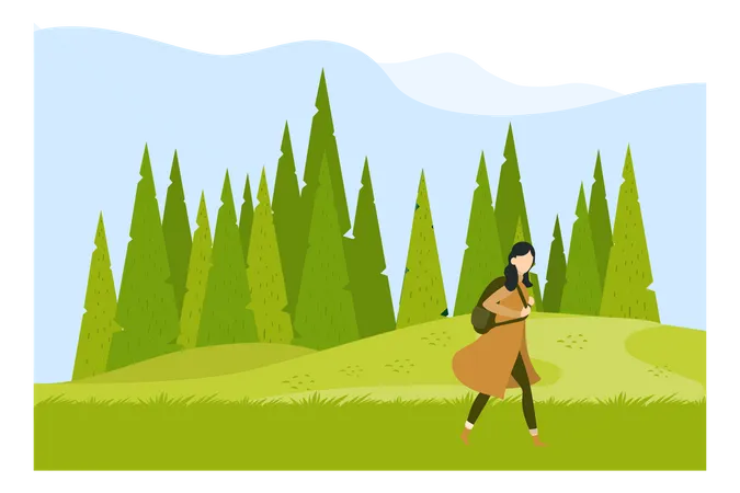 Mädchen Trekking in den Bergen  Illustration