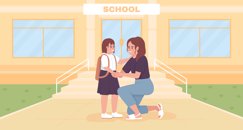 Madre motivando a su hijo a tener un buen desempeño en la escuela  Ilustración