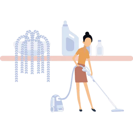 Maid cleaning floor  일러스트레이션