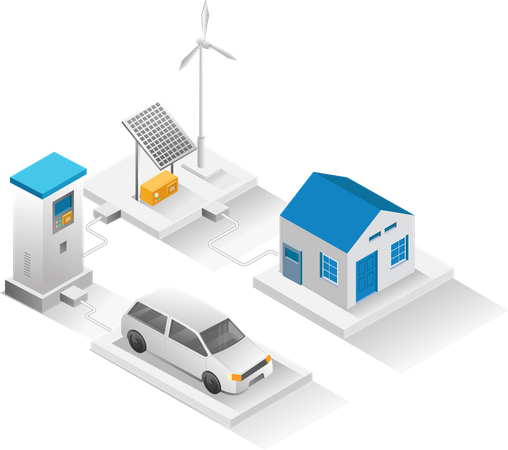 Maison avec chargeur de voiture électrique  Illustration