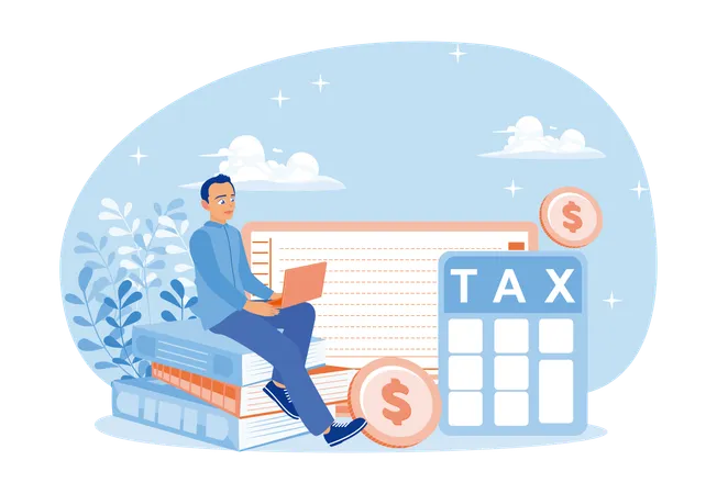 Male accountant calculating tax  Illustration