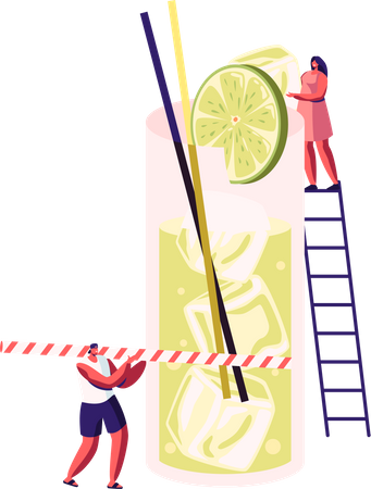 Male and Female Drinking Lime juice at Summer Time  イラスト