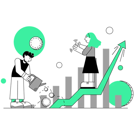 Male and female employees working on sales growth  Illustration