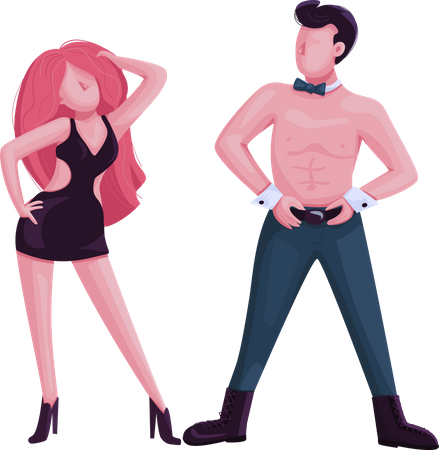 Male and female strip dancer  Illustration