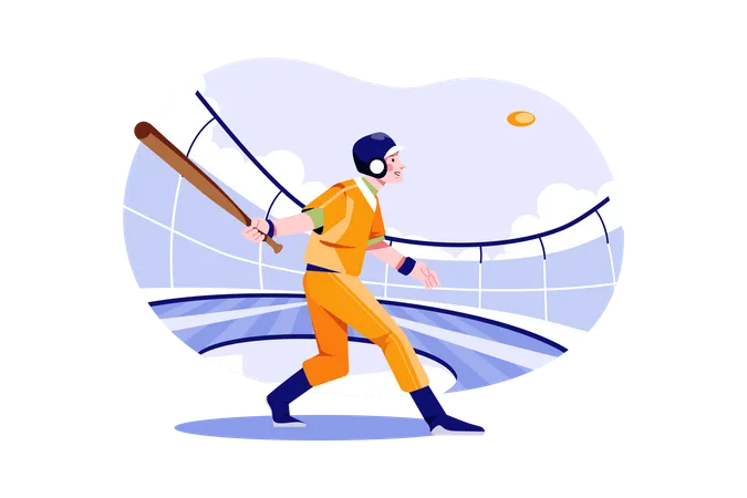 Male baseball player hit ball using bat  Illustration