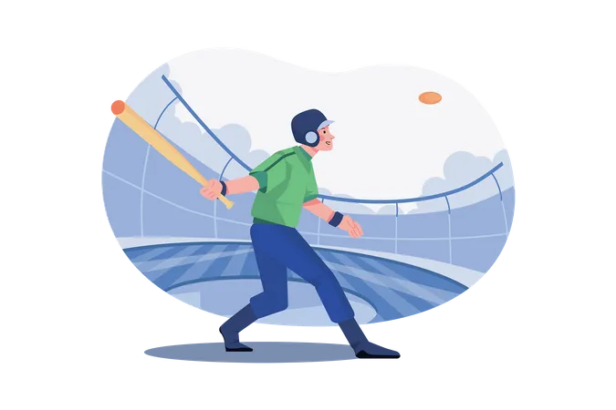 Male baseball player hit ball using bat  Illustration