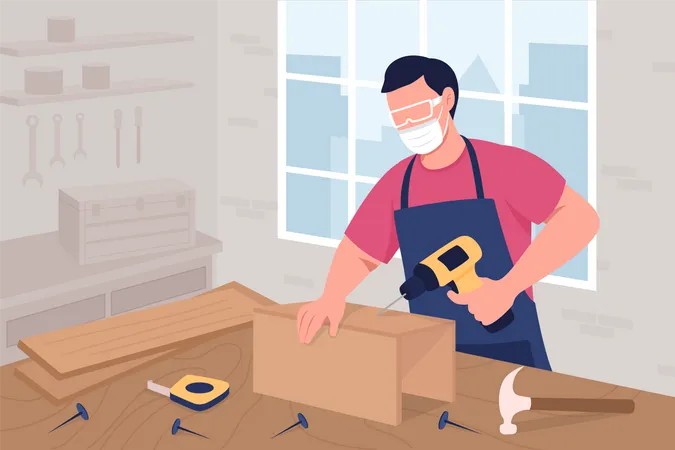 Male carpenter making furniture  Illustration