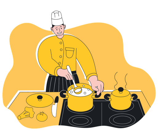 Male chef cooking food in kitchen  イラスト