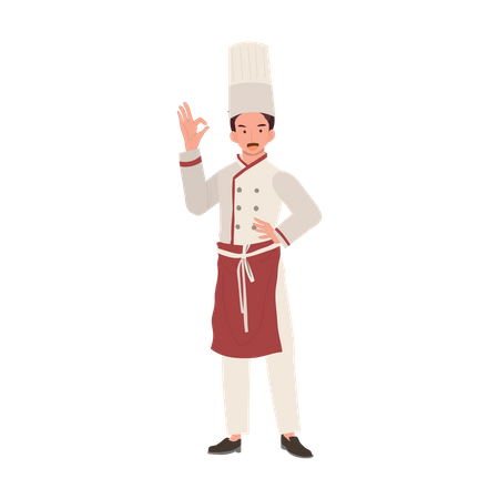 Male Chef Giving Ok Hand Sign  イラスト