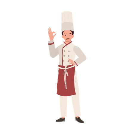 Male Chef Giving Ok Hand Sign  イラスト