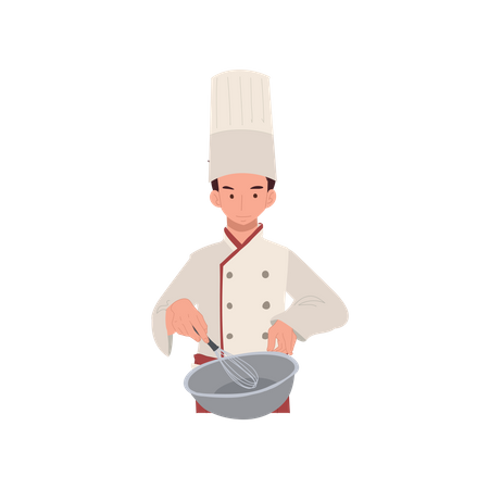 Male Chef Mixing Ingredients in Mixing Bowl  イラスト