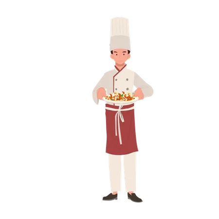 Male Chef Serving Delicious Food  イラスト