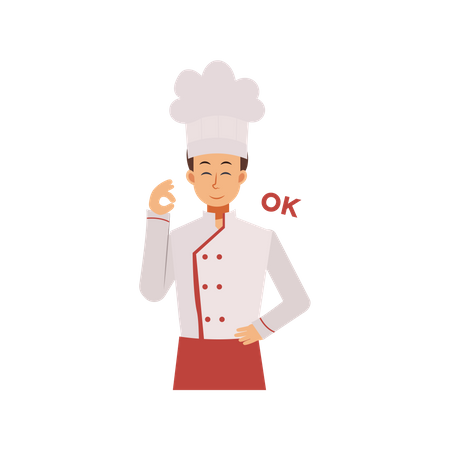 Male Chef With Ok Hand Gesture  イラスト