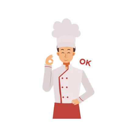 Male Chef With Ok Hand Gesture  イラスト