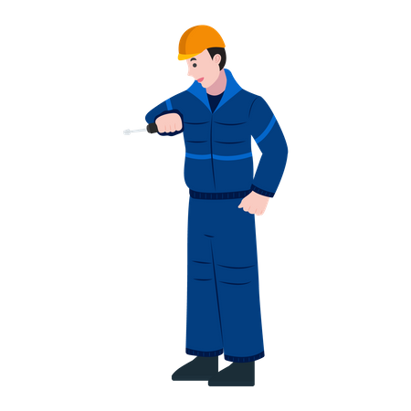 Male Construction worker with screwdriver  Illustration