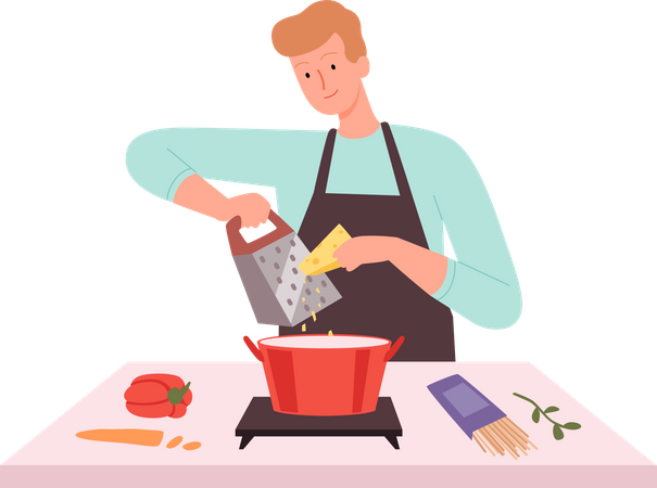 Male cooking in kitchen  イラスト