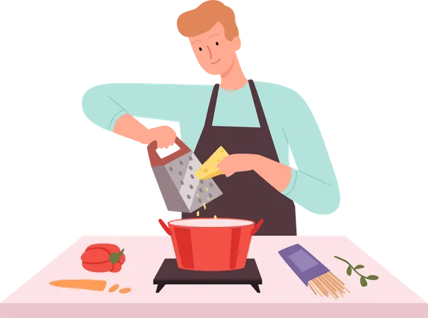 Male cooking in kitchen  イラスト