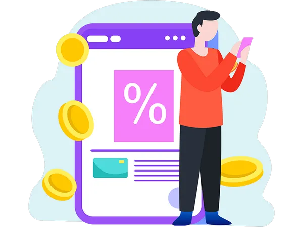 Male Doing Online Shopping During Sale  Illustration