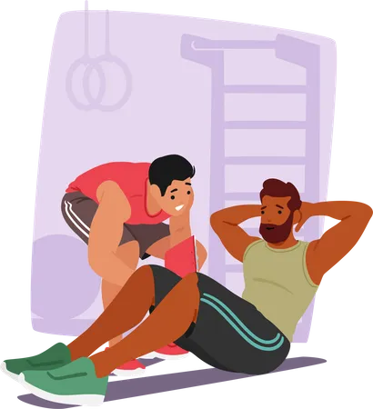 Male Doing Training With Personal Coach  イラスト