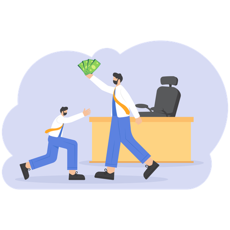 Male employee flattering boss holding money  Illustration