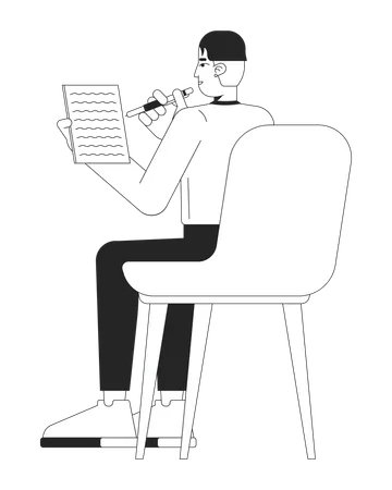 Male employee taking notes while sitting on chair  Illustration