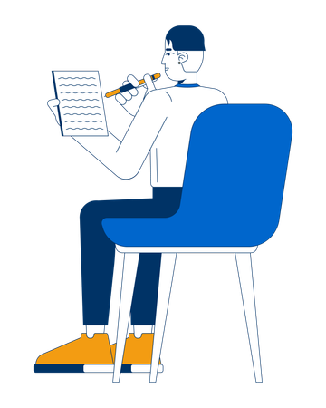 Male employee taking notes while sitting on chair  Illustration