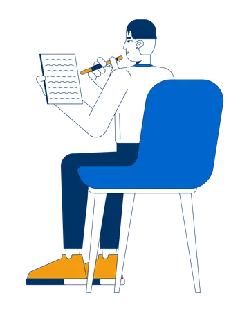 Male employee taking notes while sitting on chair  Illustration