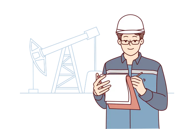 Male engineer working at oil extraction  イラスト