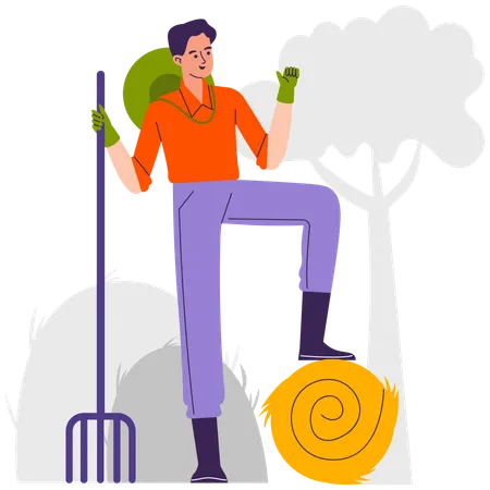 Male farmer Rolling Hay  Illustration