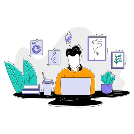 Male freelancer working from home  Illustration