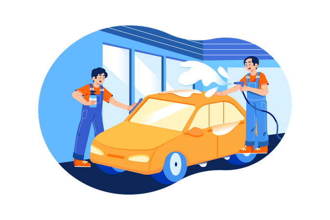 Male Garrage worker cleaning car  Illustration