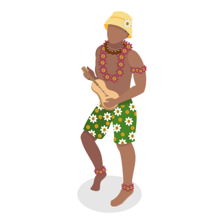 Male hawaiian dancer doing traditional dance  Illustration