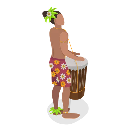 Male hawaiian dancer doing traditional dance  Illustration