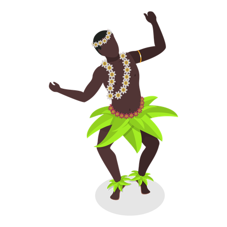 Male hawaiian dancer doing traditional dance  Illustration