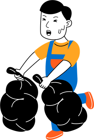 Male housekeeper carry rubbish in plastic  Illustration