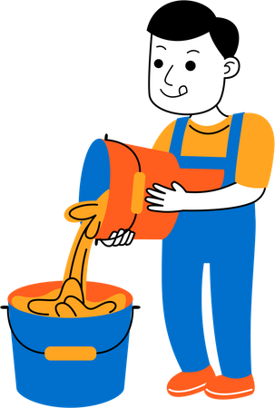 Male housekeeper pouring water  Illustration