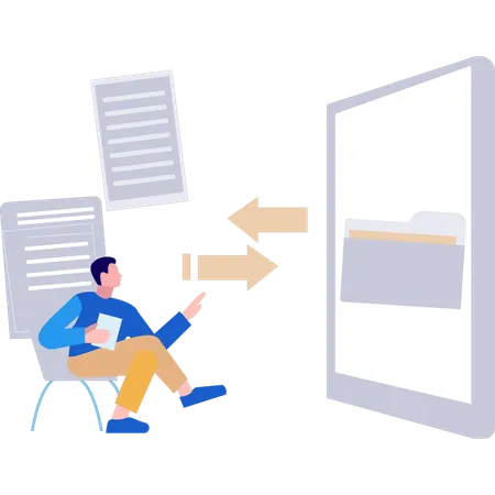 Male is looking at the conversion of folder into document  Illustration
