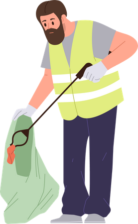 Male janitor collecting and sorting organic food waste for recycling  Illustration