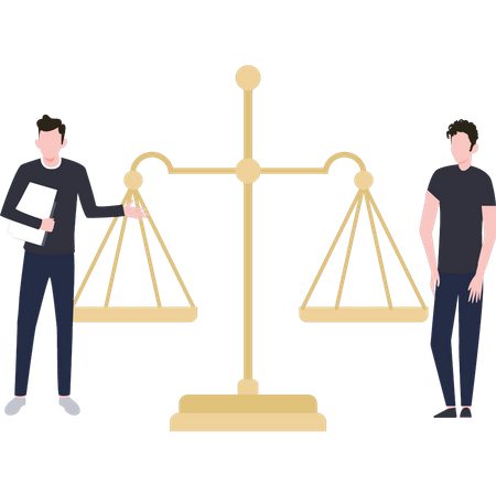 Male lawyer stand near the scales of justice  Illustration