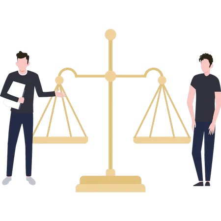 Male lawyer stand near the scales of justice  Illustration