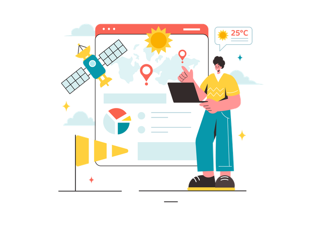 Male meteorologist presenting weather data  Illustration