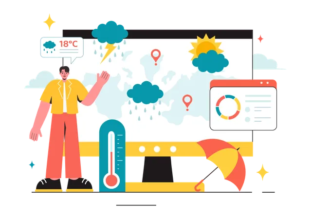 Male meteorologist presenting weather data  Illustration