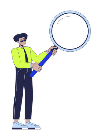 Male office worker with magnifying glass  Illustration