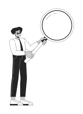 Male office worker with magnifying glass  Illustration