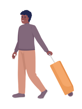 Male passenger with valise going on plane  Illustration