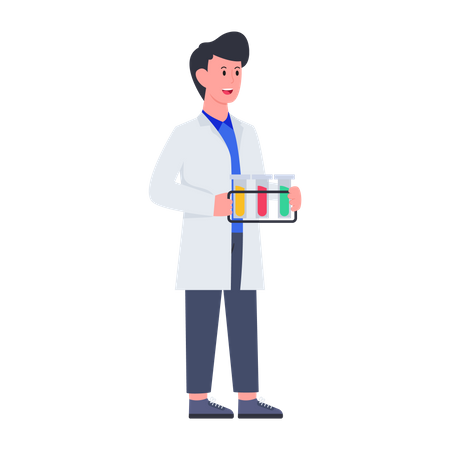 Male Researcher holding test-tube  イラスト