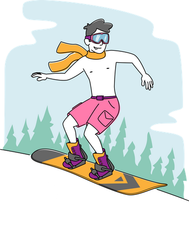 Male Riding Snowboard in Mountains  Illustration