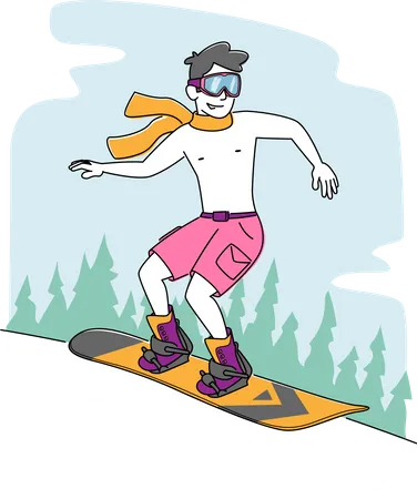 Male Riding Snowboard in Mountains  Illustration