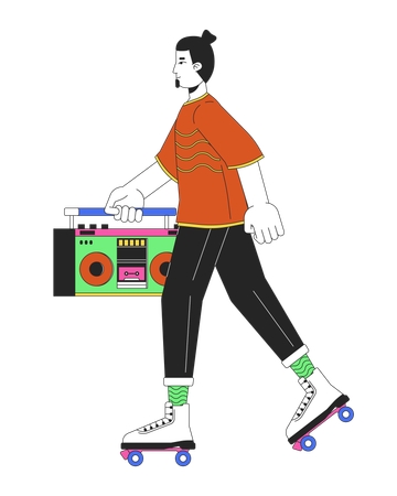 Male roller skater holding boombox  일러스트레이션